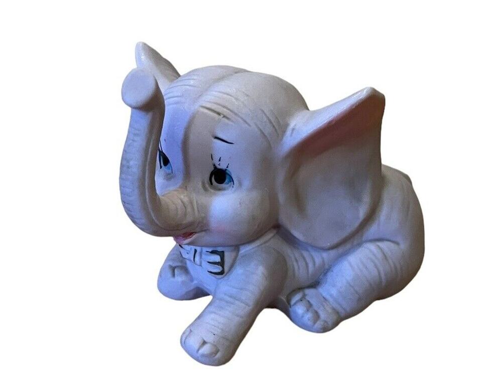 VTG Brinn’s Pink Elephant Figurine Ceramic Blue Eyes Trunk Up 3.25” Japan